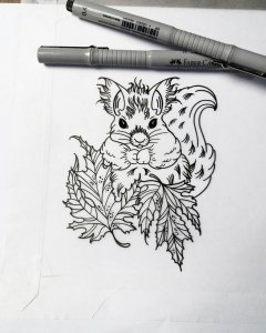 弘先生可爱松鼠纹身手稿