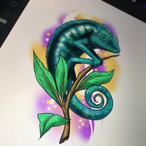 做美容的容先生变色龙纹身手稿